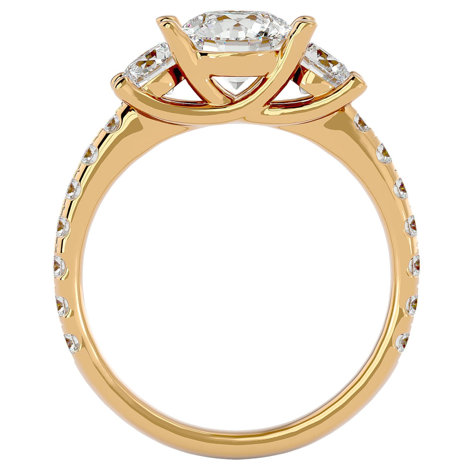 Inel de Logodnă cu Trei Moissanite Pavè de 2.34 ct din 18k Aur Galben - Castelo.ro