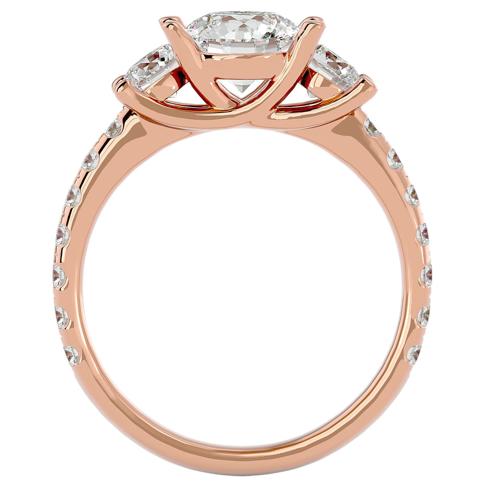 Inel de Logodnă cu Trei Moissanite Pavè de 2.34 ct din 18k Aur Roz - Castelo.ro
