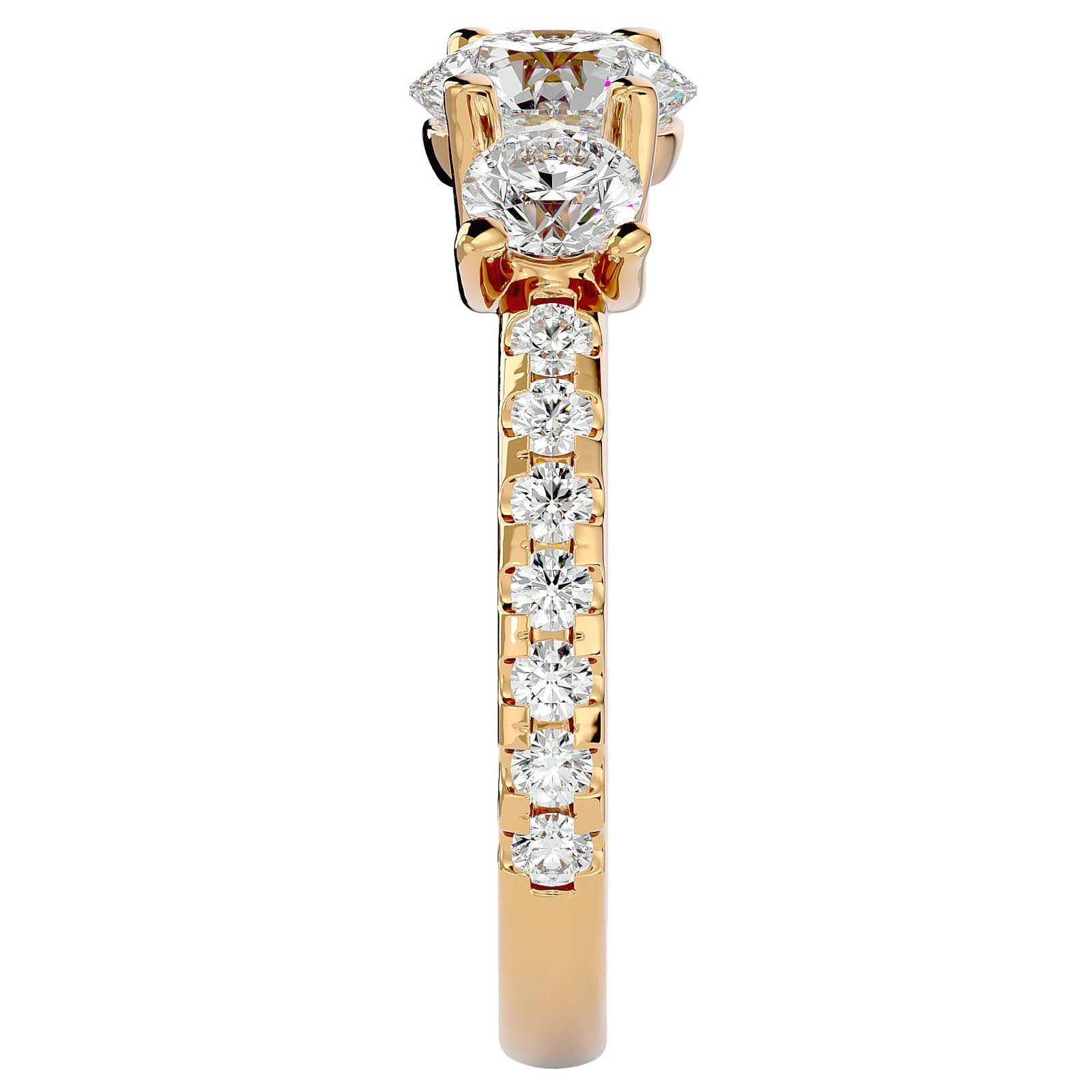 Inel de Logodnă cu Trei Moissanite Pavè de 2.34 ct din 18k Aur Galben - Castelo.ro