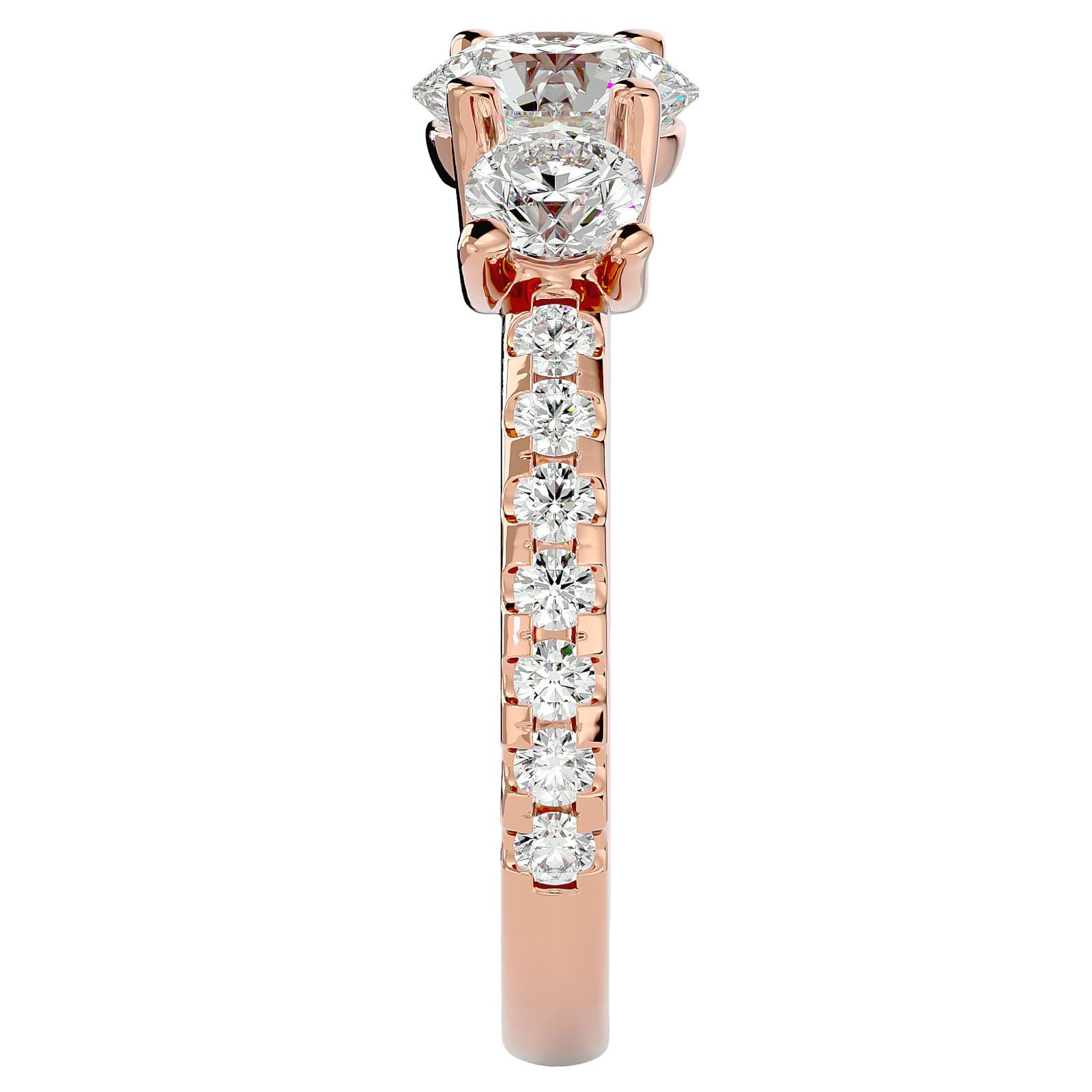 Inel de Logodnă cu Trei Moissanite Pavè de 2.34 ct din 18k Aur Roz - Castelo.ro