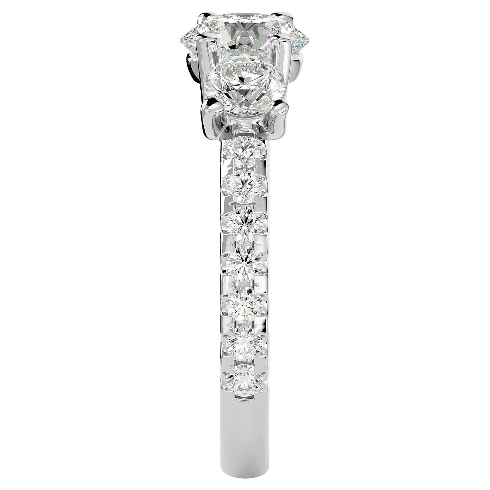 Inel de Logodnă cu Trei Moissanite Pavè de 2.34 ct din Platina - Castelo.ro