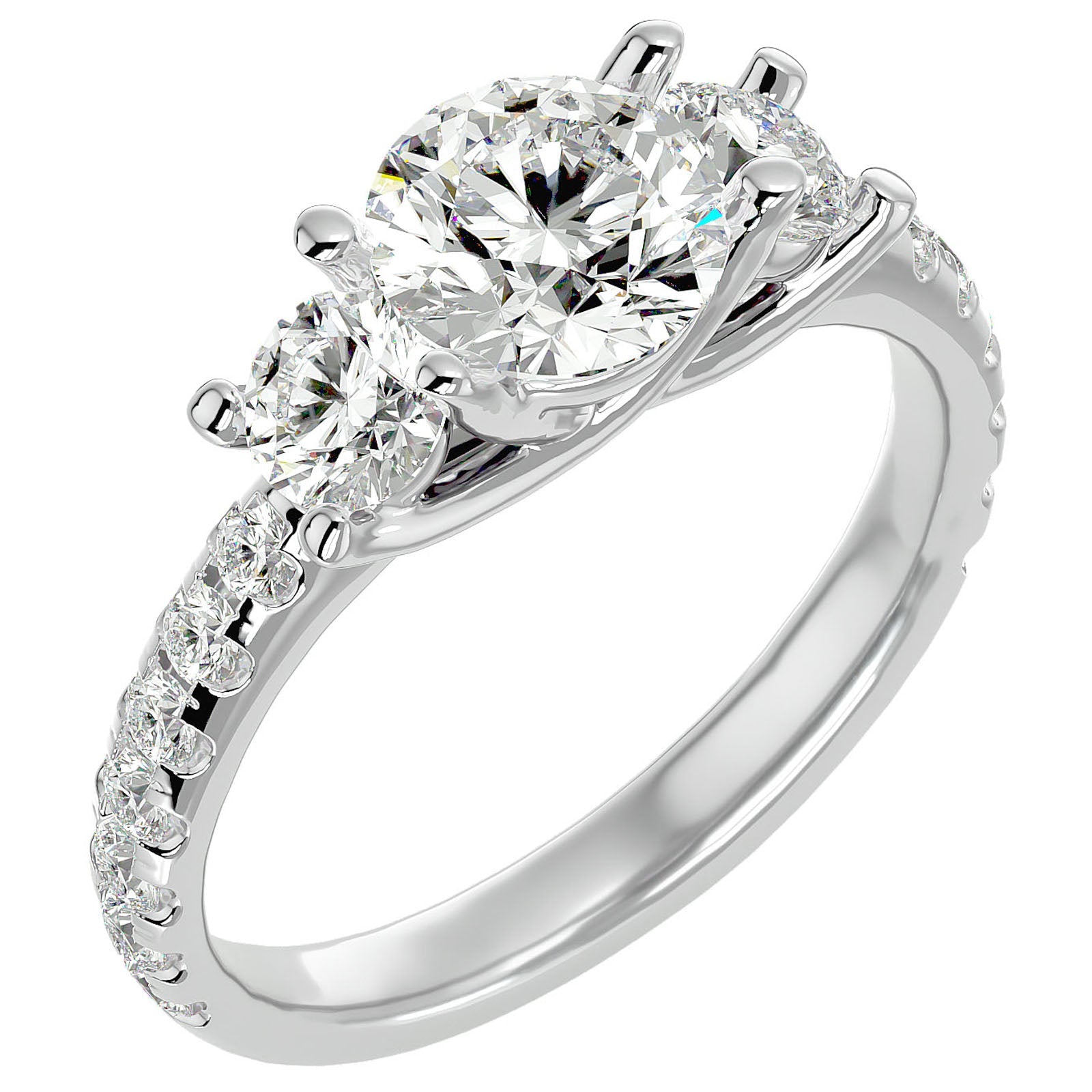 Inel de Logodnă cu Trei Moissanite Pavè de 2.34 ct din Platina - Castelo.ro