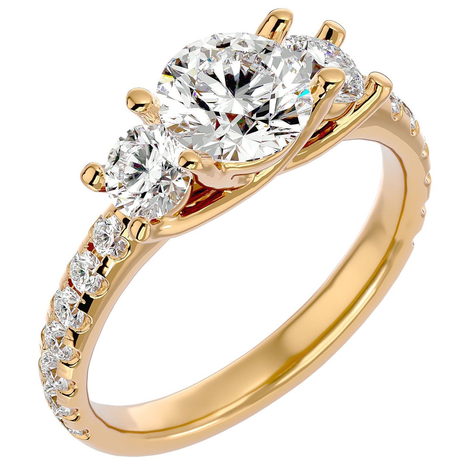 Inel de Logodnă cu Trei Moissanite Pavè de 2.34 ct din 18k Aur Galben - Castelo.ro