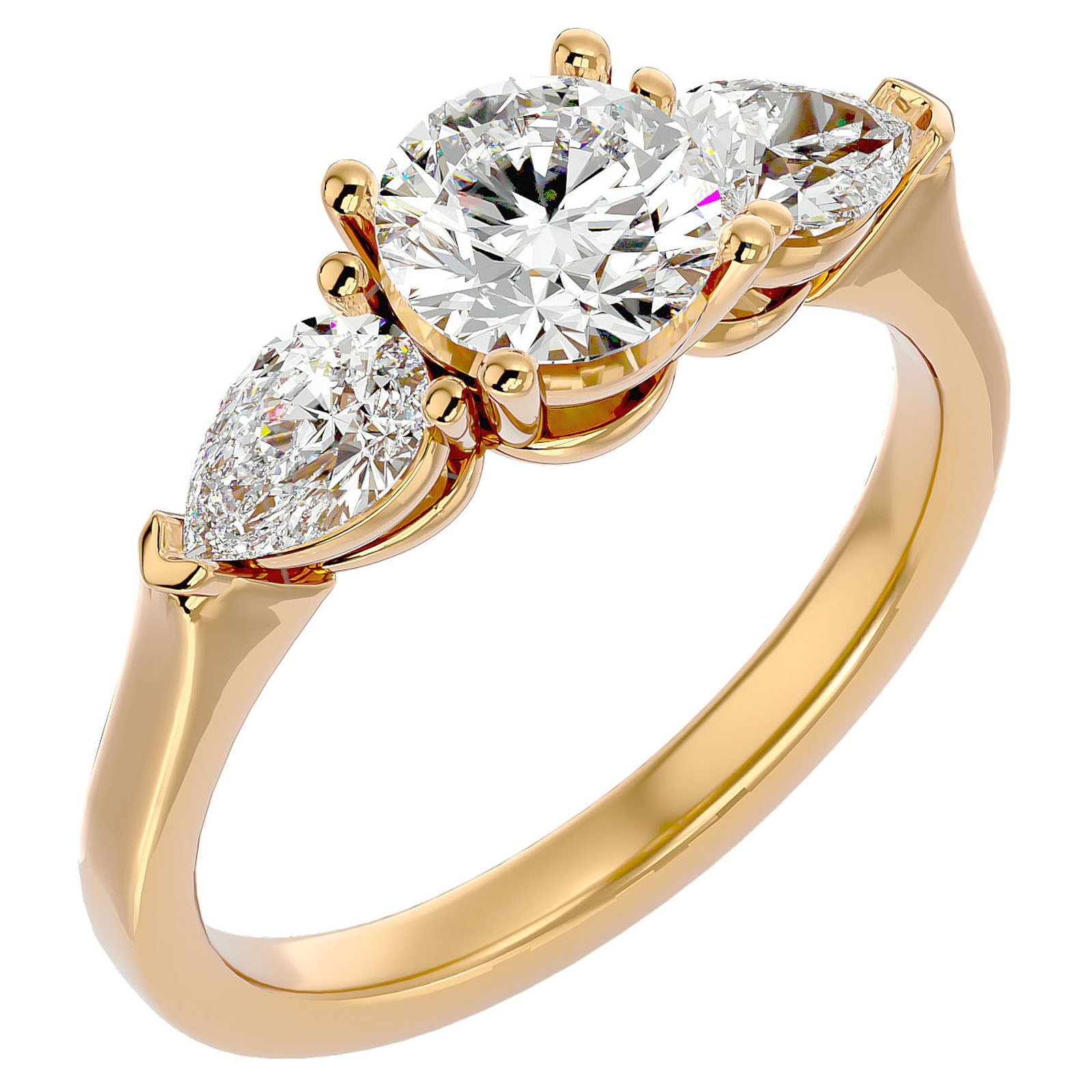 Inel de Logodnă cu Trei Moissanite de 1.89 ct din 18k Aur Galben - Castelo.ro
