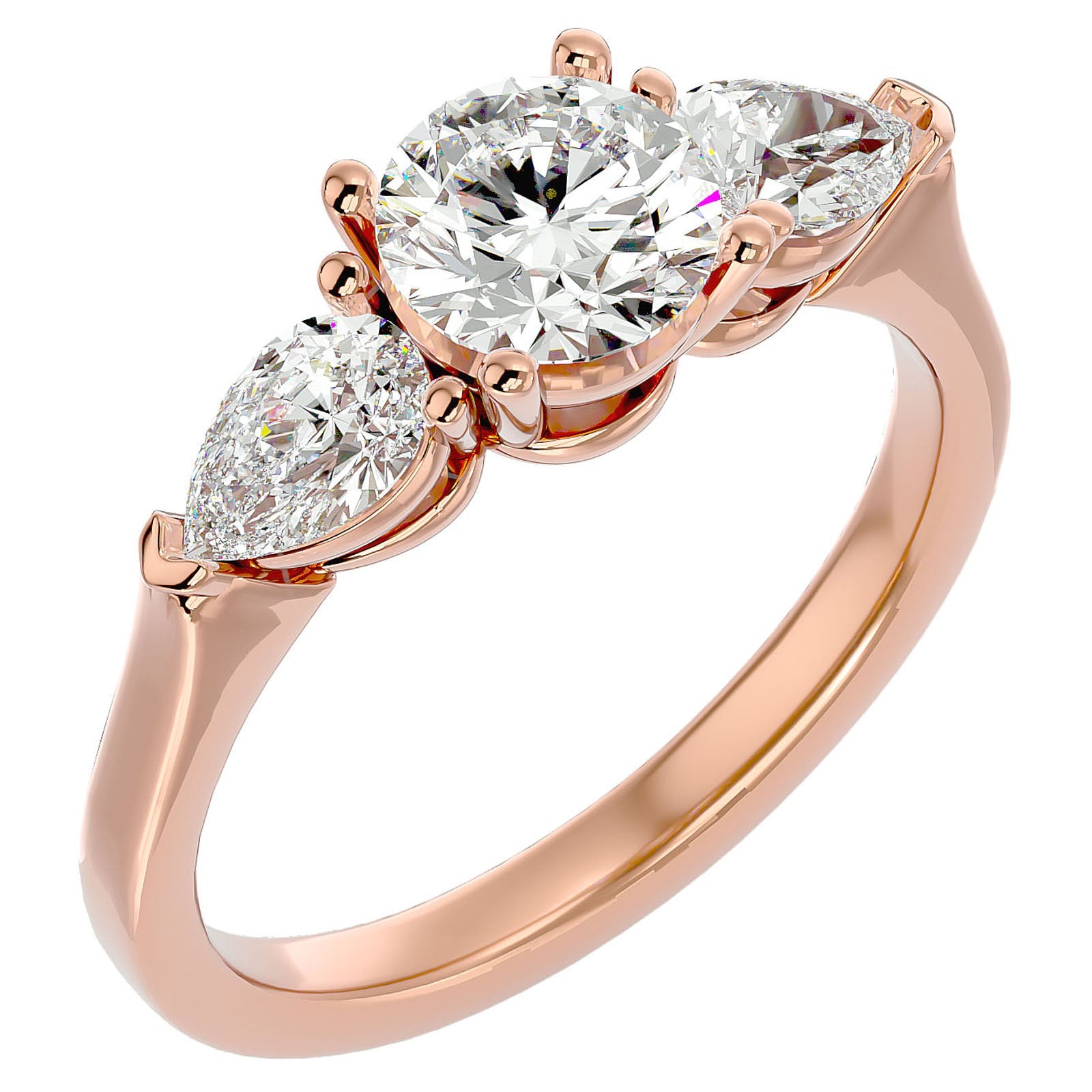Inel de Logodnă cu Trei Diamante Naturale de 1.89 ct din 18k Aur Roz - Castelo.ro