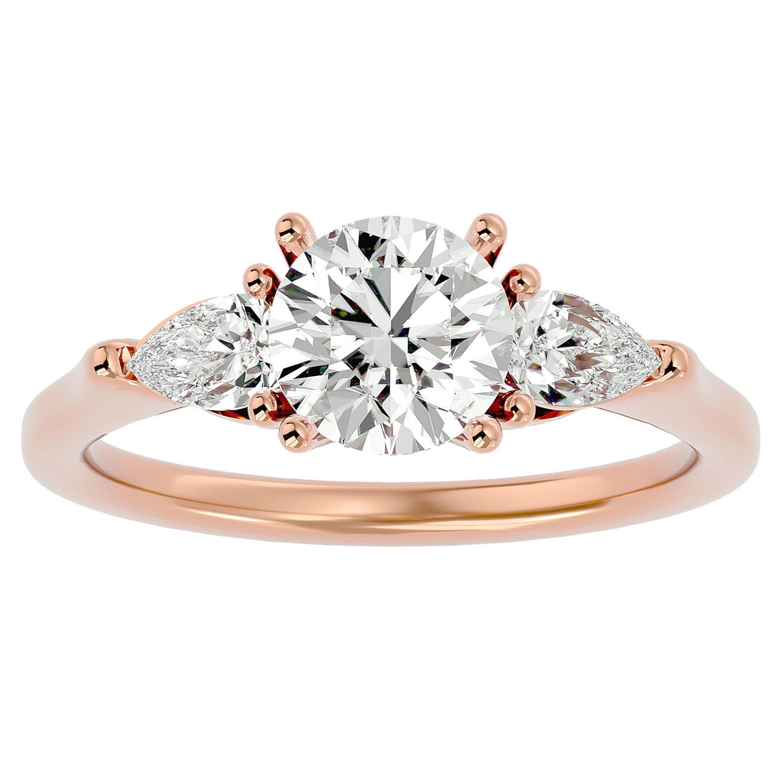 Inel de Logodnă cu Trei Diamante Naturale de 1.73 ct din 18k Aur Roz - Castelo.ro