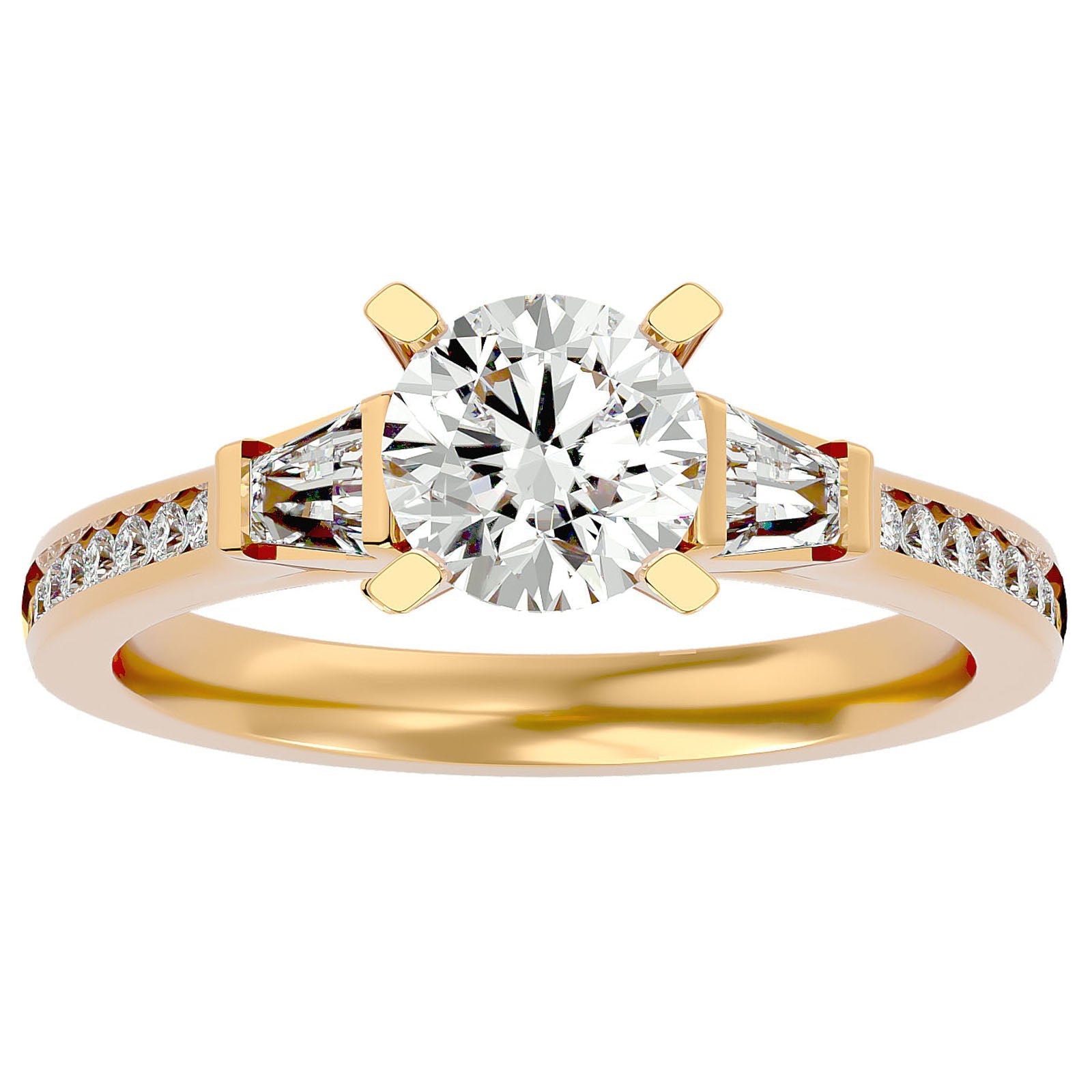 Inel de Logodnă cu Trei Diamante Create în Laborator Pavè de 1.68 ct din 18k Aur Galben - Castelo.ro
