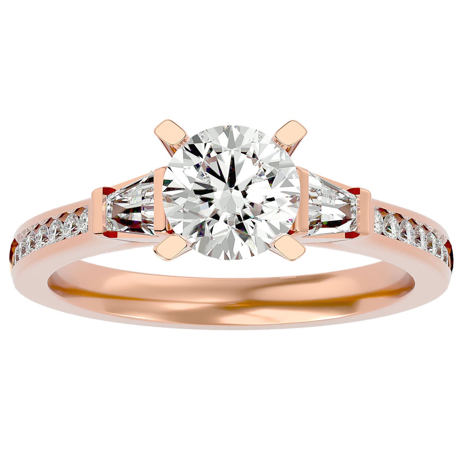 Inel de Logodnă cu Trei Diamante Create în Laborator Pavè de 1.68 ct din 18k Aur Roz - Castelo.ro