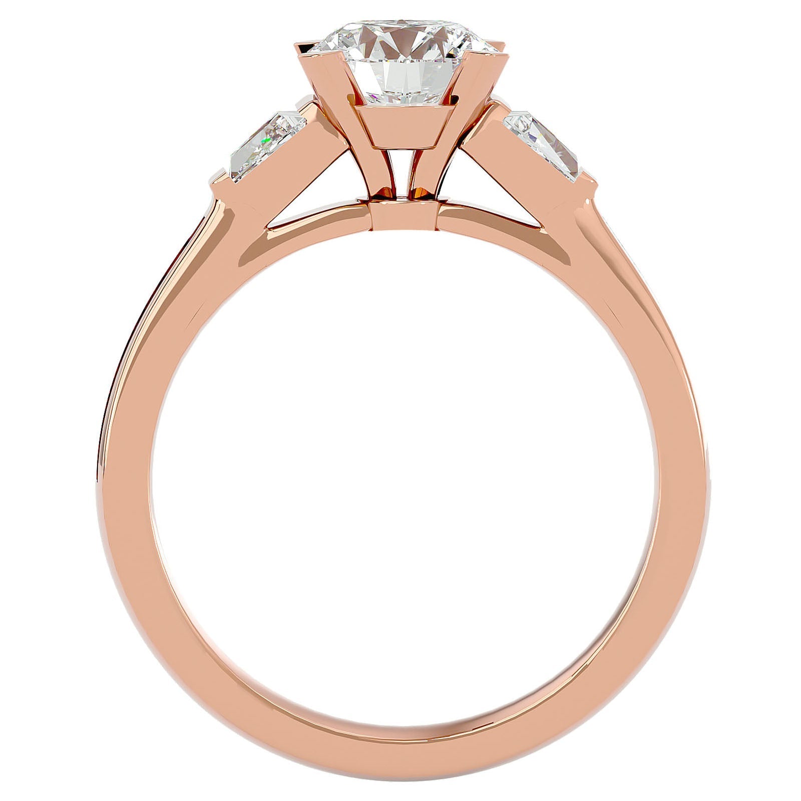 Inel de Logodnă cu Trei Diamante Create în Laborator Pavè de 1.68 ct din 18k Aur Roz - Castelo.ro
