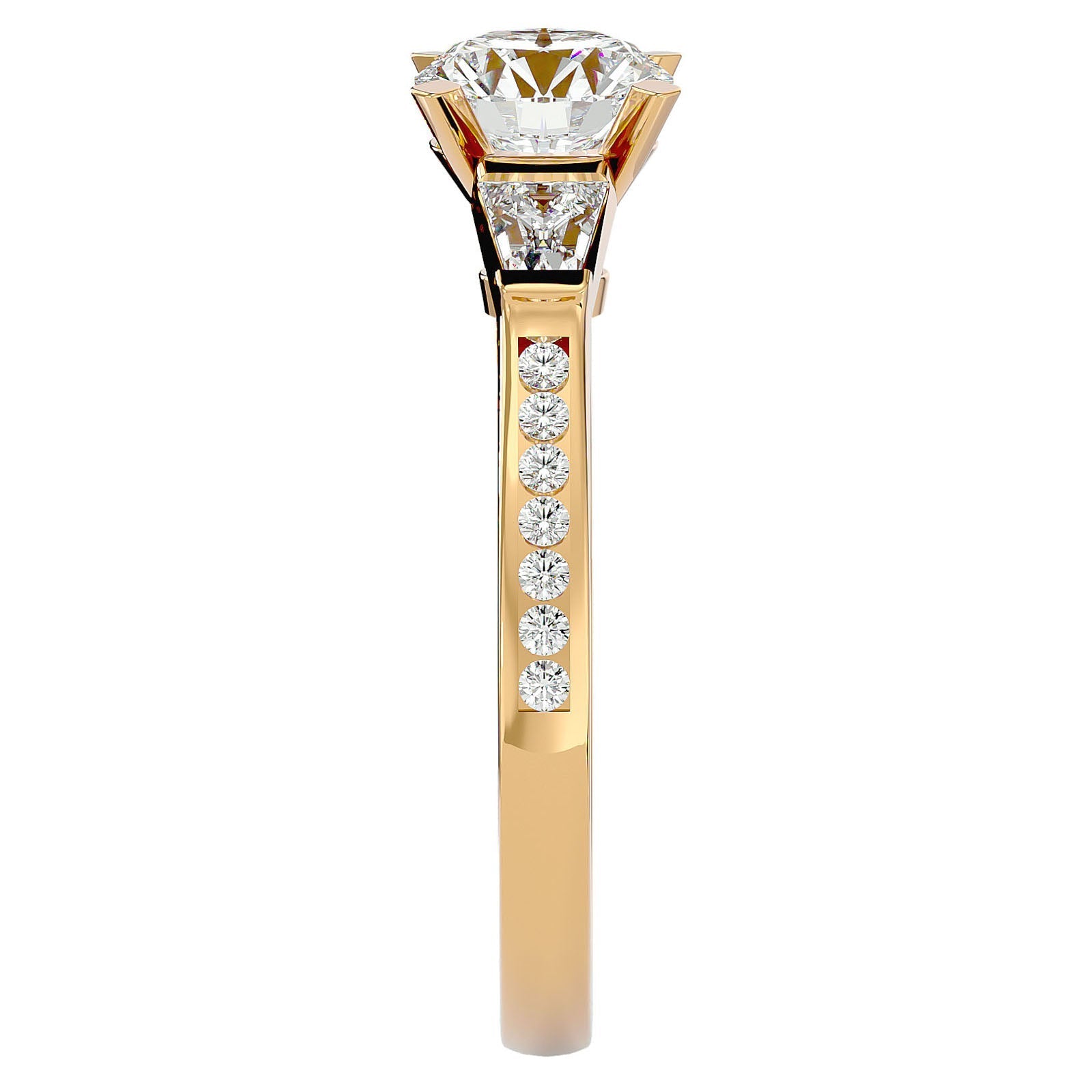 Inel de Logodnă cu Trei Diamante Create în Laborator Pavè de 1.68 ct din 18k Aur Galben - Castelo.ro