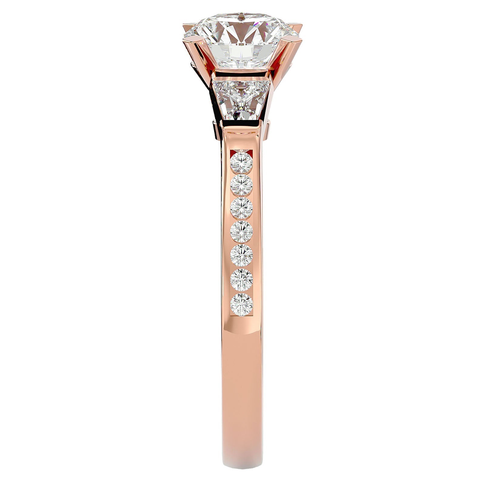 Inel de Logodnă cu Trei Diamante Create în Laborator Pavè de 1.68 ct din 18k Aur Roz - Castelo.ro