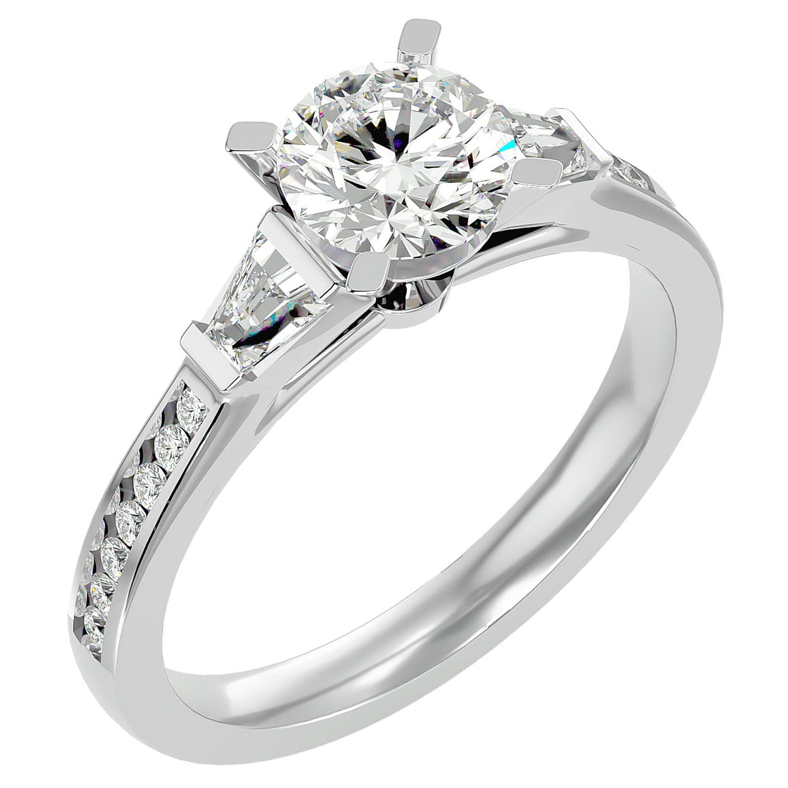 Inel de Logodnă din Aur 14k cu Trei Moissanite Pavè de 1.68 ct din 14k Aur Alb - Castelo.ro