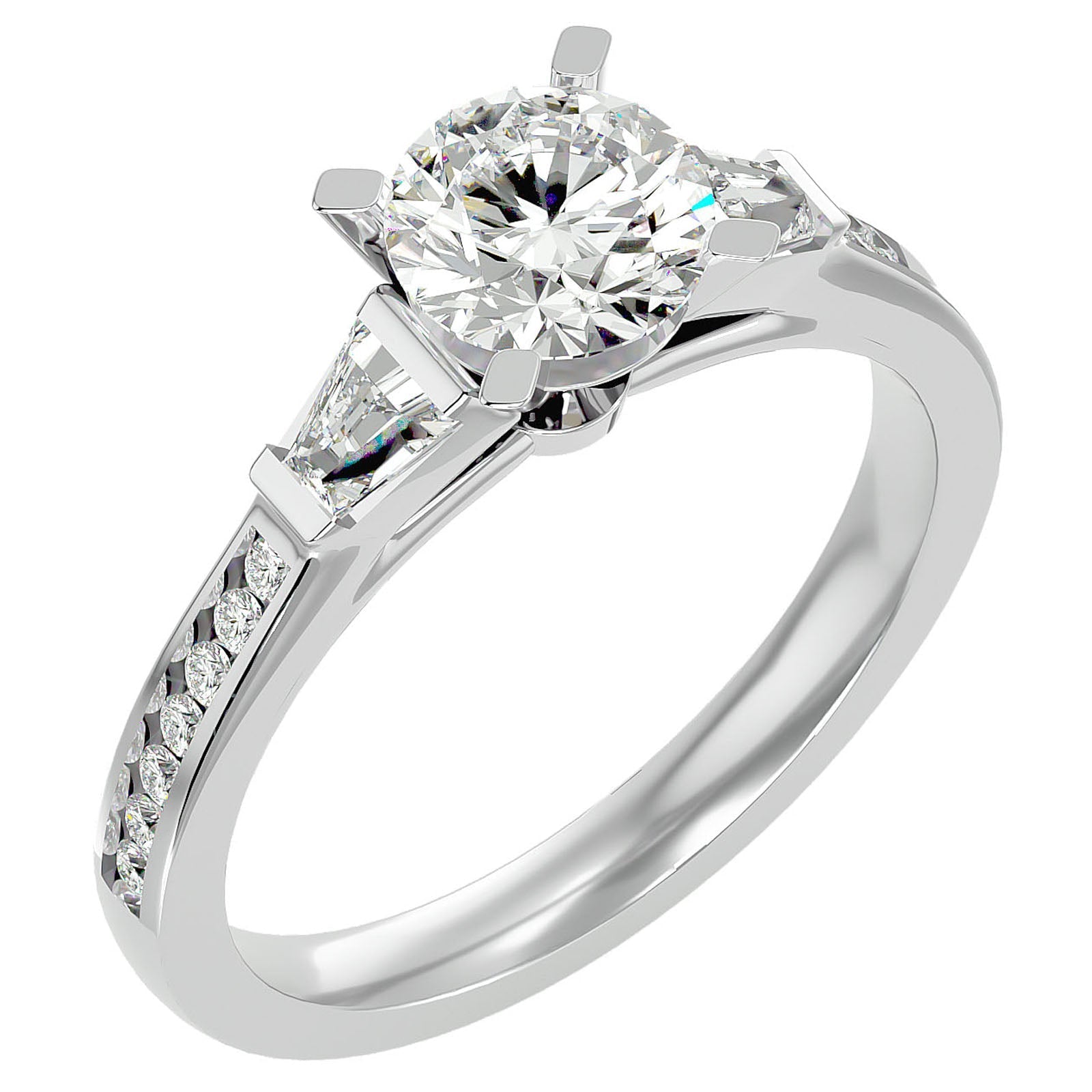 Inel de Logodnă cu Trei Diamante Create în Laborator Pavè de 1.68 ct din Platina - Castelo.ro