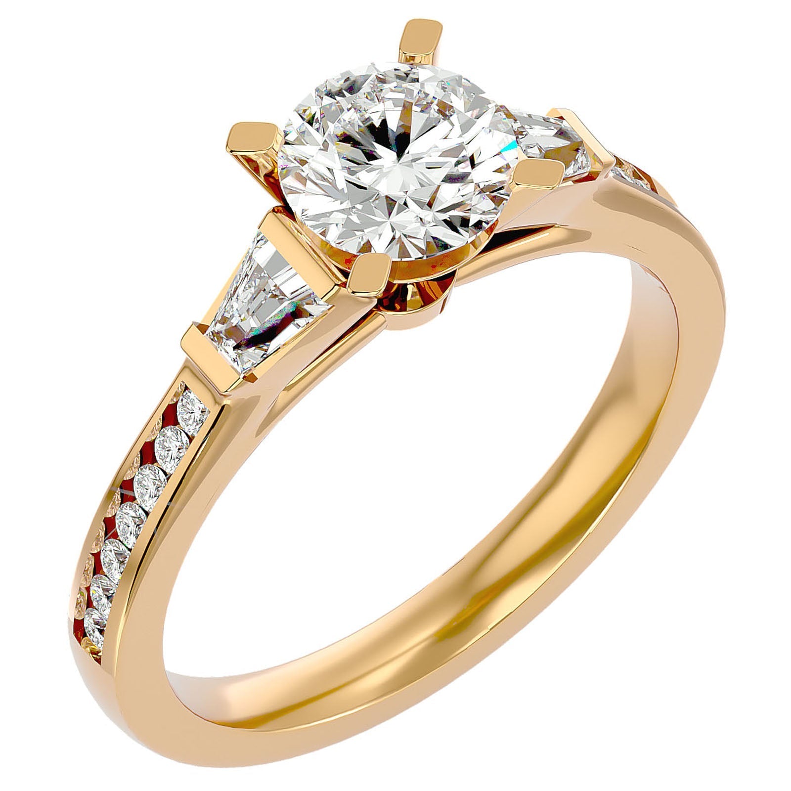 Inel de Logodnă cu Trei Diamante Create în Laborator Pavè de 1.68 ct din 18k Aur Galben - Castelo.ro
