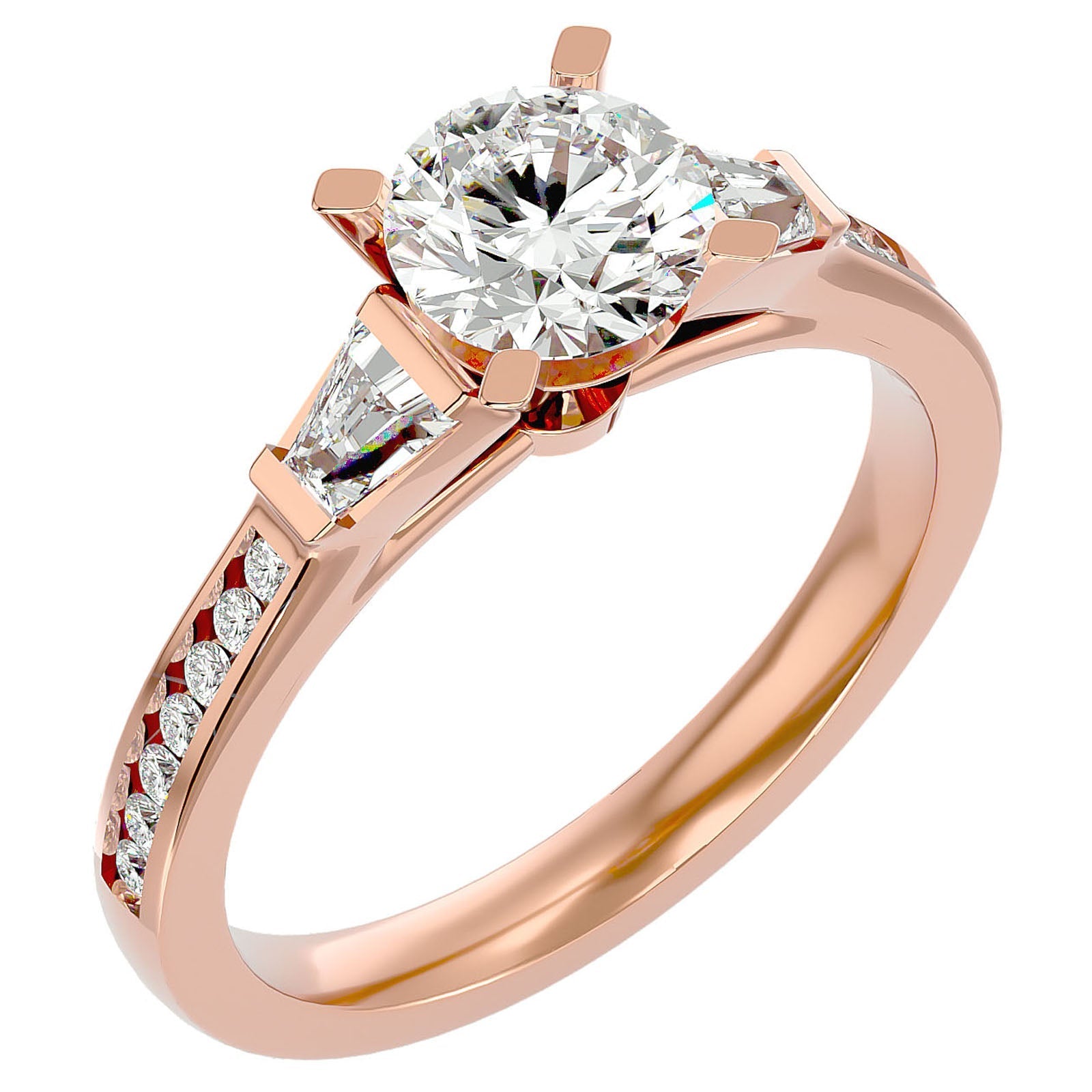 Inel de Logodnă cu Trei Diamante Create în Laborator Pavè de 1.68 ct din 18k Aur Roz - Castelo.ro