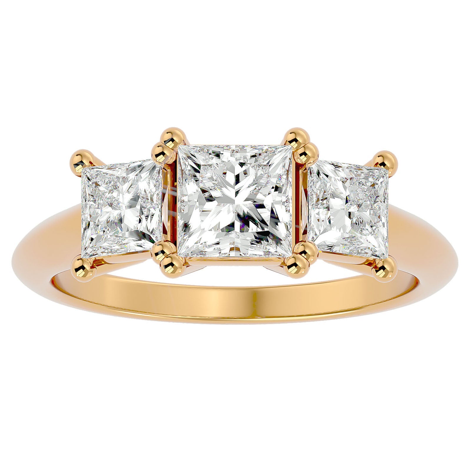 Inel de Logodnă din Aur 14k Trei Diamante Naturale Tăietură Princess de 2.18 ct din 14k Aur Galben - Castelo.ro