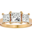 Inel de Logodnă din Aur 14k Trei Diamante Naturale Tăietură Princess de 2.18 ct din 14k Aur Galben - Castelo.ro