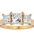 Inel de Logodnă din Aur 14k Trei Diamante Naturale Tăietură Princess de 2.18 ct din 14k Aur Galben - Castelo.ro