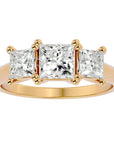 Inel de Logodnă din Aur 14k Trei Diamante Create în Laborator Tăietură Princess de 2.18 ct din 14k Aur Galben - Castelo.ro