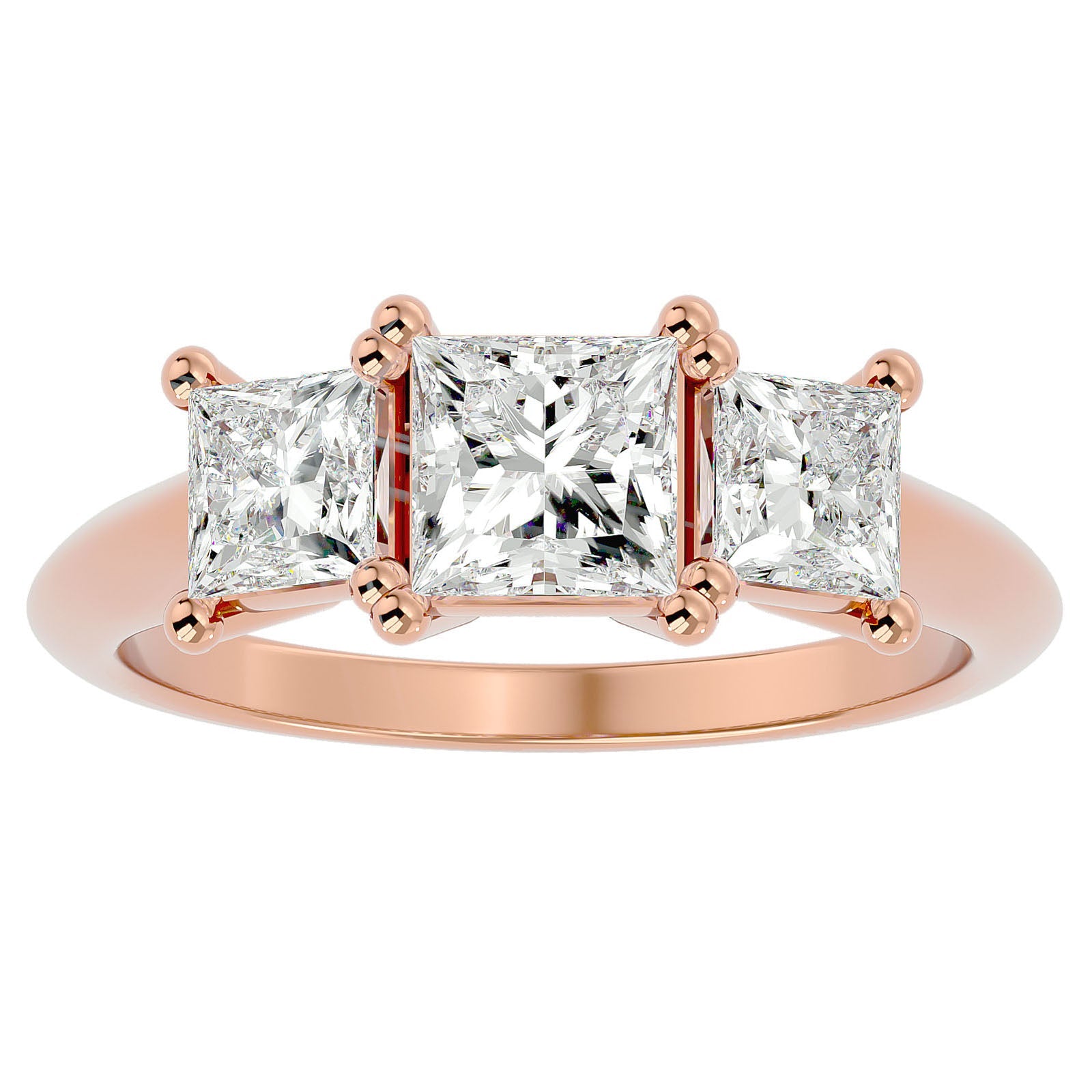 Inel de Logodnă din Aur 14k Trei Diamante Naturale Tăietură Princess de 2.18 ct din 14k Aur Roz - Castelo.ro
