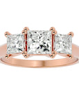 Inel de Logodnă din Aur 14k Trei Diamante Naturale Tăietură Princess de 2.18 ct din 14k Aur Roz - Castelo.ro