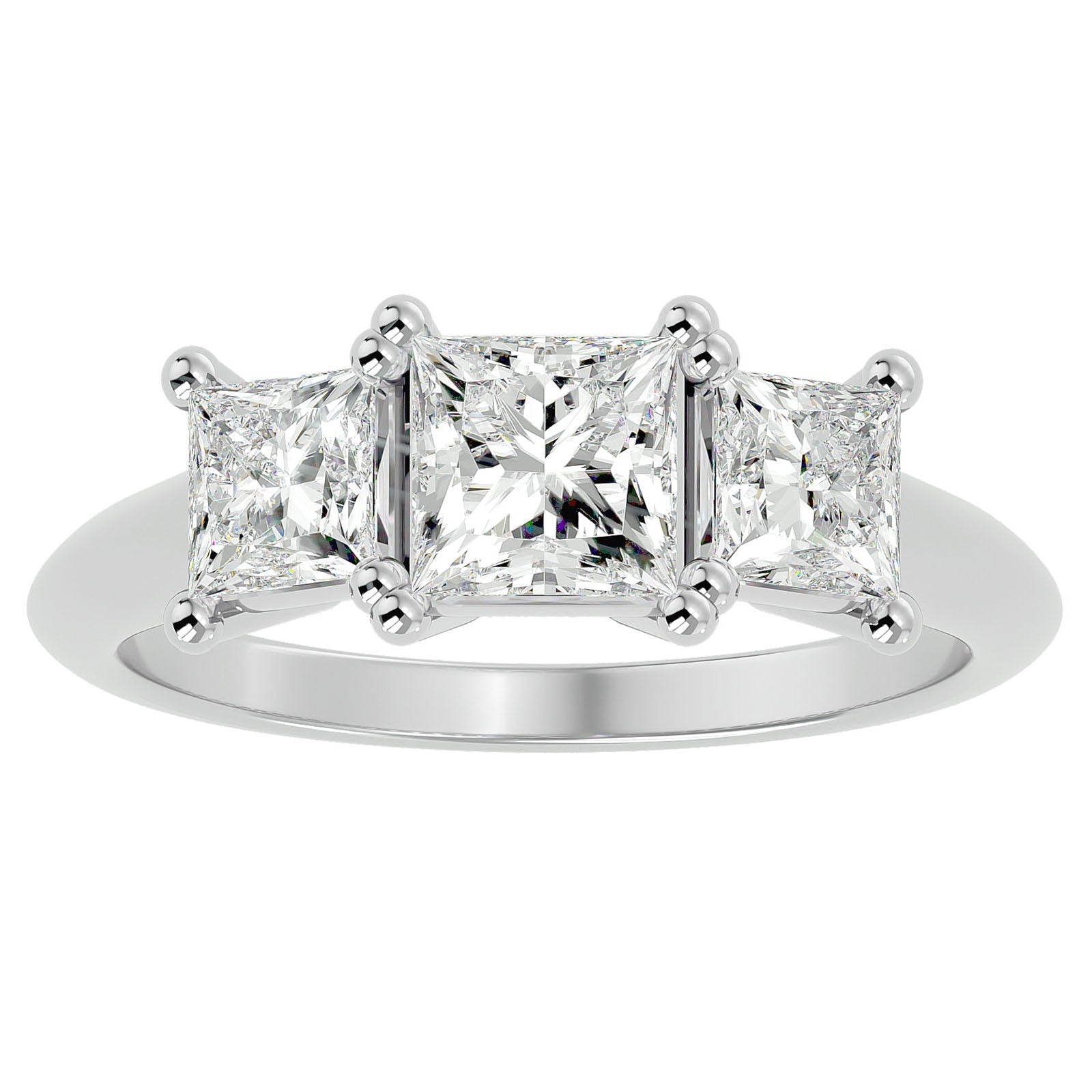 Inel de Logodnă din Aur 14k Trei Diamante Naturale Tăietură Princess de 2.18 ct din 14k Aur Alb - Castelo.ro
