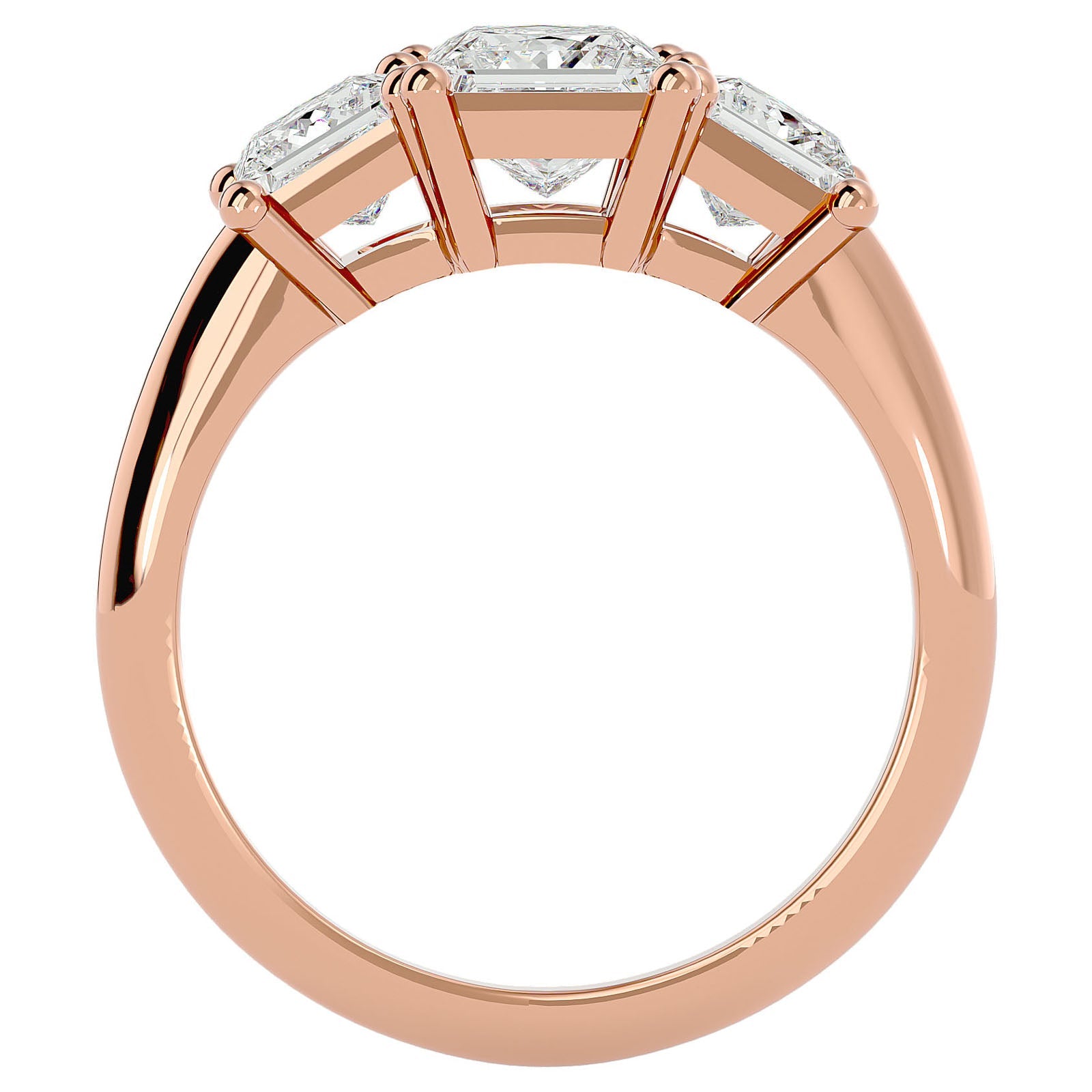 Inel de Logodnă din Aur 14k Trei Diamante Naturale Tăietură Princess de 2.18 ct din 14k Aur Roz - Castelo.ro