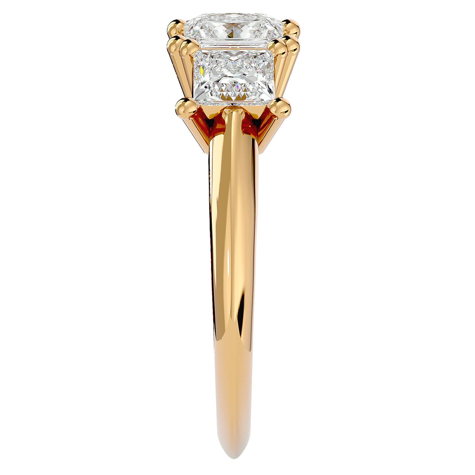 Inel de Logodnă din Aur 14k Trei Diamante Naturale Tăietură Princess de 2.18 ct din 14k Aur Galben - Castelo.ro
