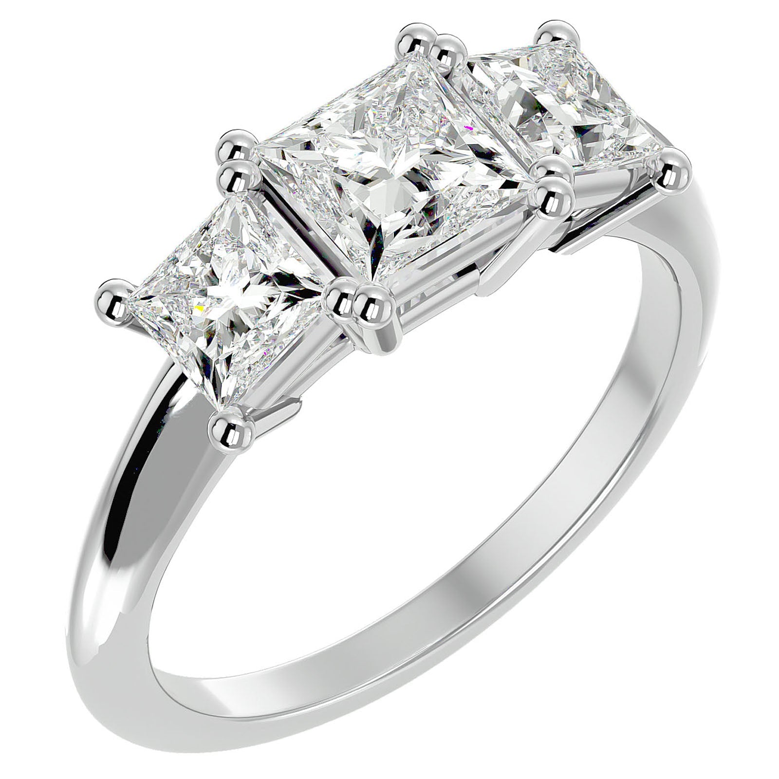 Inel de Logodnă din Aur 14k Trei Moissanite Tăietură Princess de 2.18 ct din 14k Aur Alb - Castelo.ro