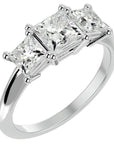 Inel de Logodnă din Aur 14k Trei Moissanite Tăietură Princess de 2.18 ct din 14k Aur Alb - Castelo.ro