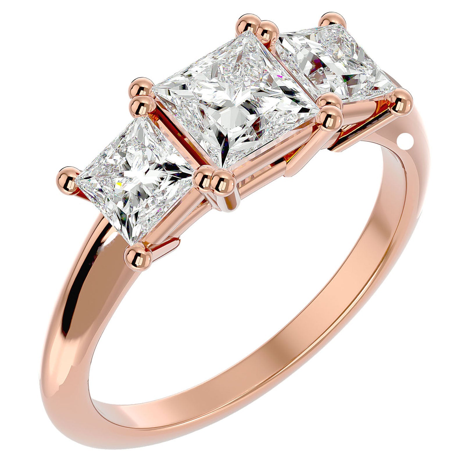 Inel de Logodnă din Aur 14k Trei Diamante Naturale Tăietură Princess de 2.18 ct din 14k Aur Roz - Castelo.ro