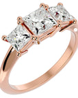 Inel de Logodnă din Aur 14k Trei Diamante Naturale Tăietură Princess de 2.18 ct din 14k Aur Roz - Castelo.ro