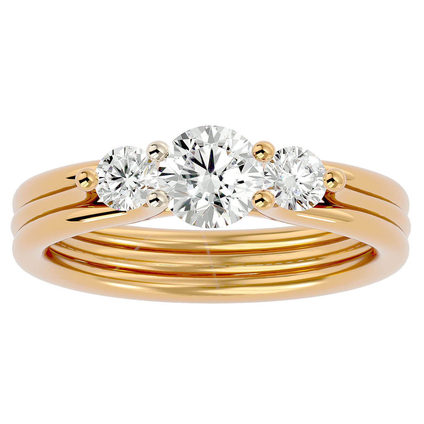 Inel de Logodnă Triplu din Aur 14k cu Trei Diamante Naturale de 0.91 ct din 14k Aur Galben - Castelo.ro