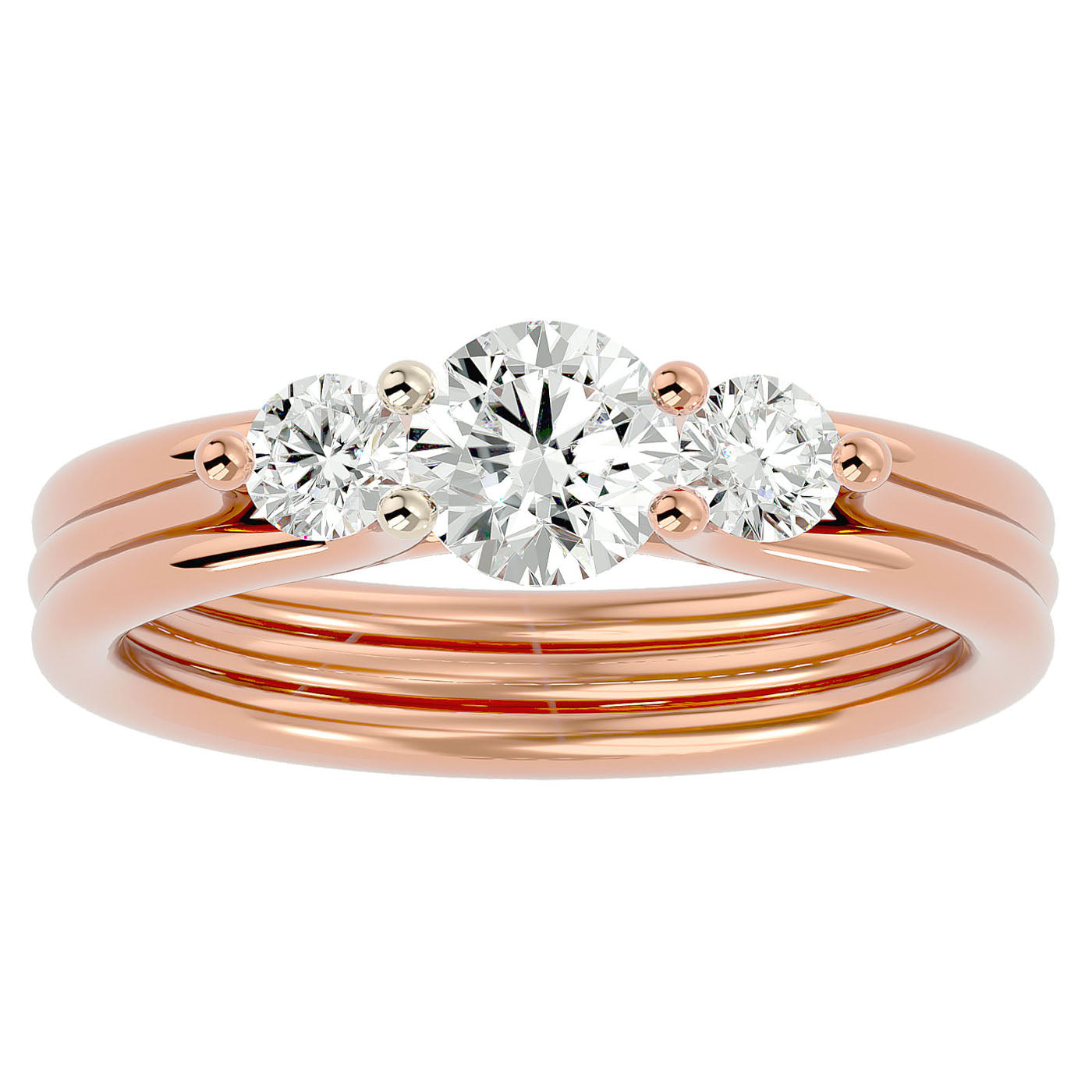 Inel de Logodnă Triplu din Aur 14k cu Trei Diamante Naturale de 0.91 ct din 14k Aur Roz - Castelo.ro