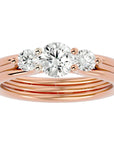 Inel de Logodnă Triplu din Aur 14k cu Trei Diamante Naturale de 0.91 ct din 14k Aur Roz - Castelo.ro
