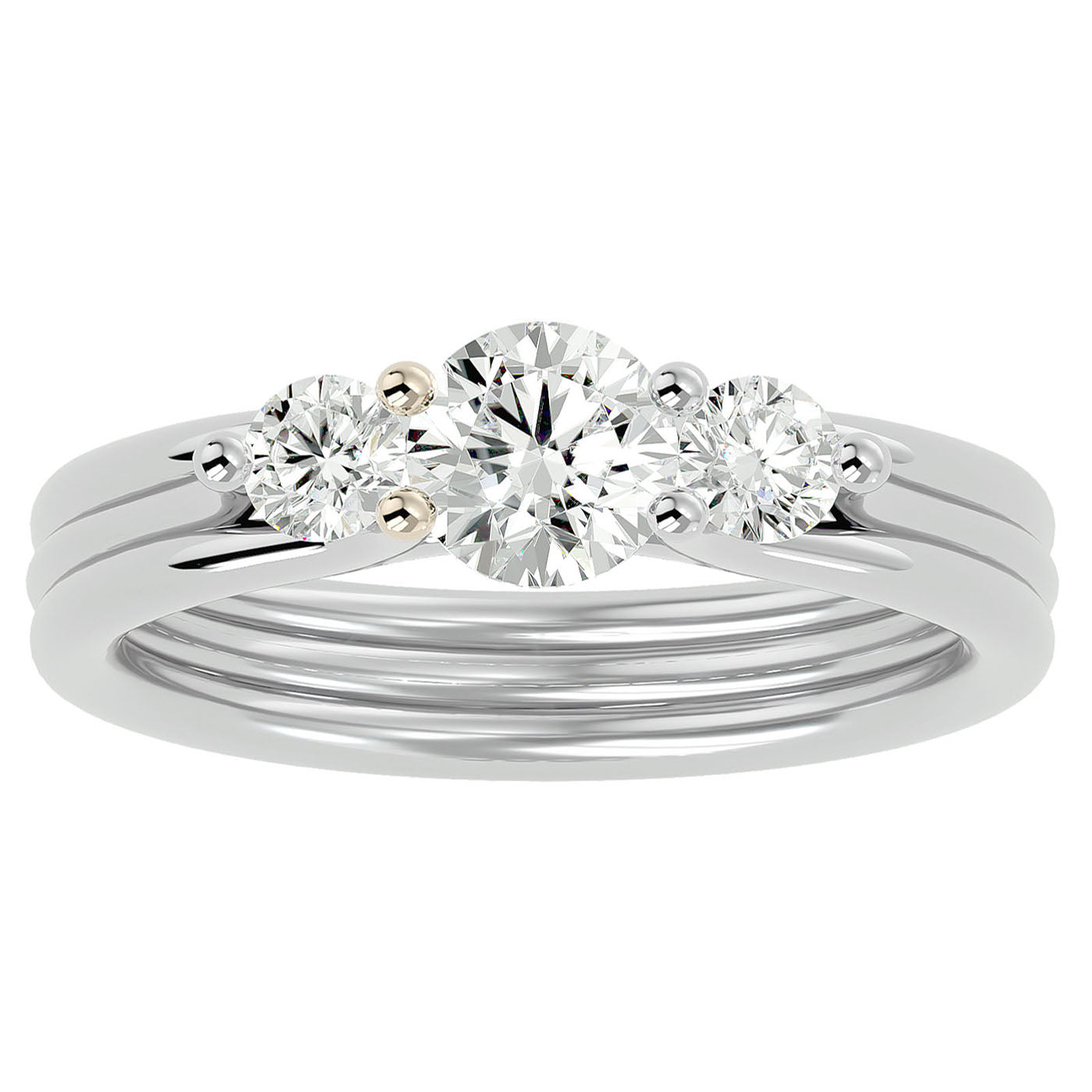 Inel de Logodnă Triplu din Aur 14k cu Trei Moissanite de 0.91 ct din 14k Aur Alb - Castelo.ro