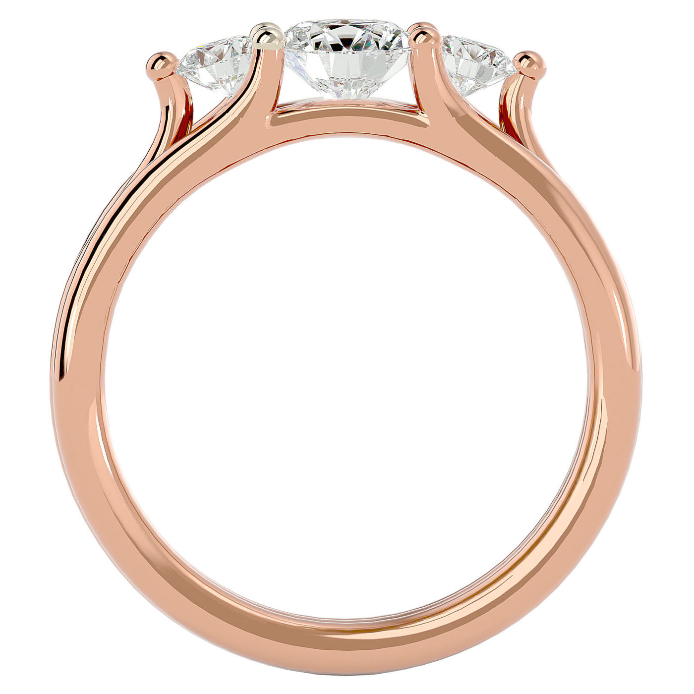 Inel de Logodnă Triplu din Aur 14k cu Trei Diamante Naturale de 0.91 ct din 14k Aur Roz - Castelo.ro