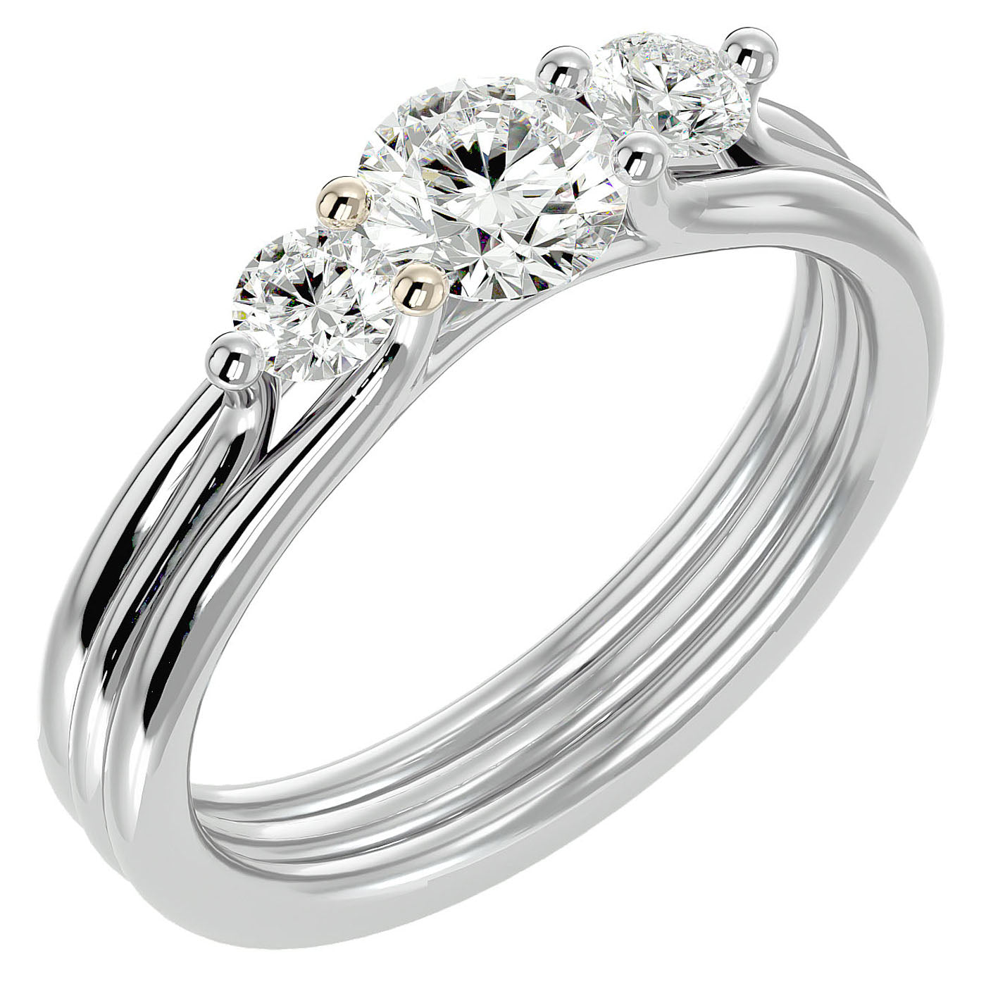 Inel de Logodnă Triplu din Aur 14k cu Trei Diamante Naturale de 0.91 ct din 14k Aur Alb - Castelo.ro