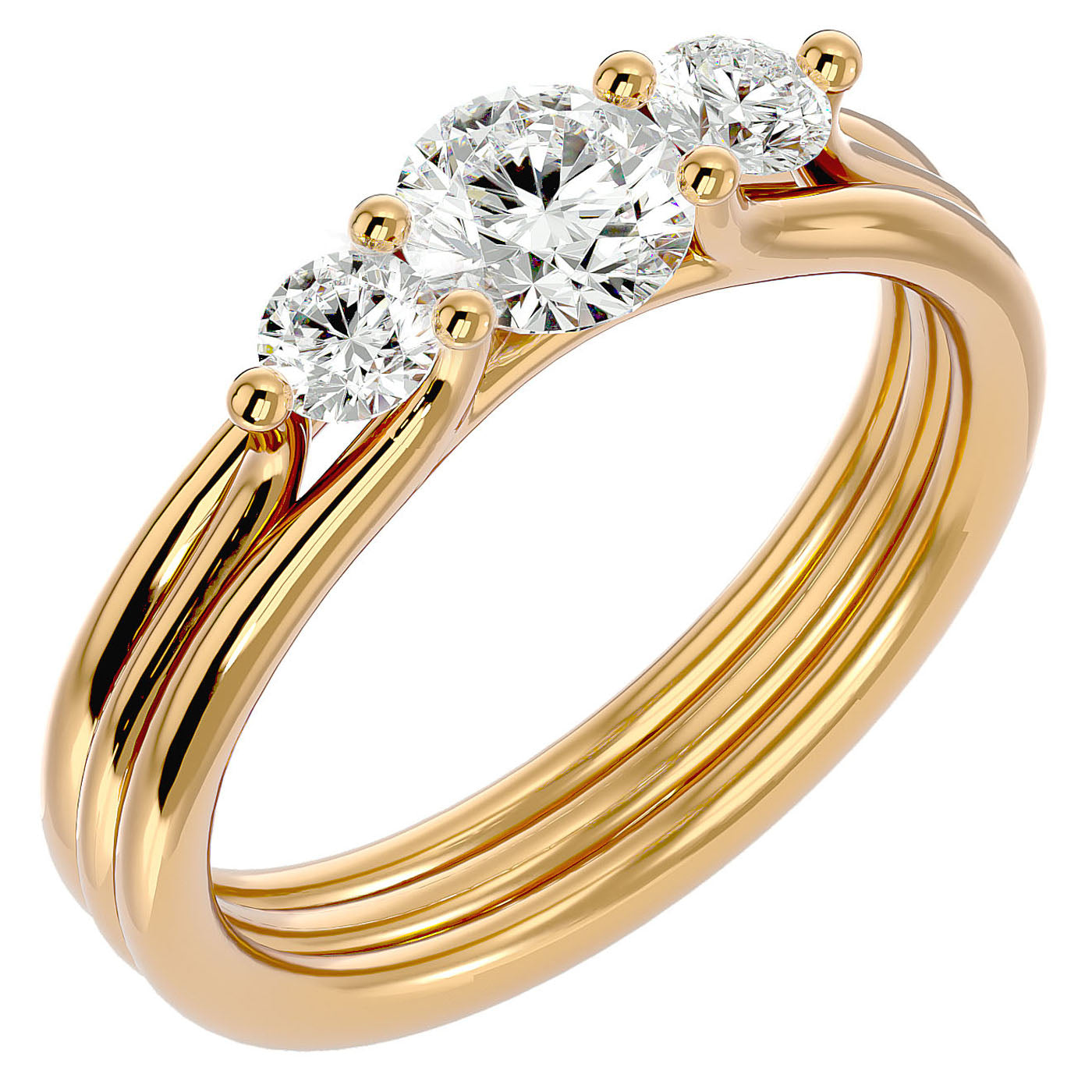 Inel de Logodnă Triplu din Aur 14k cu Trei Moissanite de 0.91 ct din 14k Aur Galben - Castelo.ro