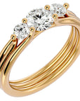 Inel de Logodnă Triplu din Aur 14k cu Trei Diamante Naturale de 0.91 ct din 14k Aur Galben - Castelo.ro