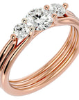 Inel de Logodnă Triplu din Aur 14k cu Trei Moissanite de 0.91 ct din 14k Aur Roz - Castelo.ro