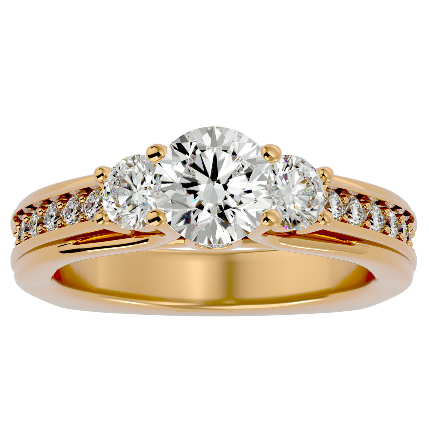 Inel de Logodnă cu Trei Moissanite Pavè de 1.70 ct din 18k Aur Galben - Castelo.ro