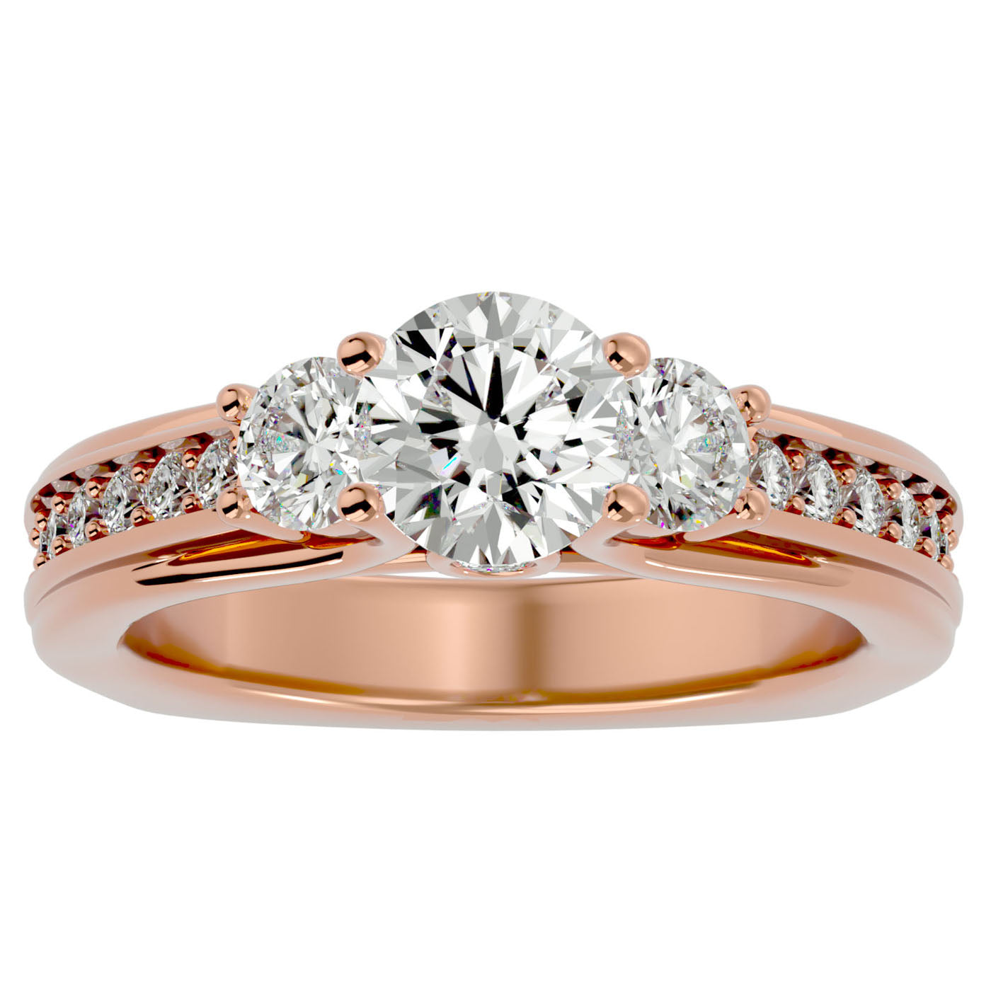 Inel de Logodnă cu Trei Moissanite Pavè de 1.70 ct din 18k Aur Roz - Castelo.ro