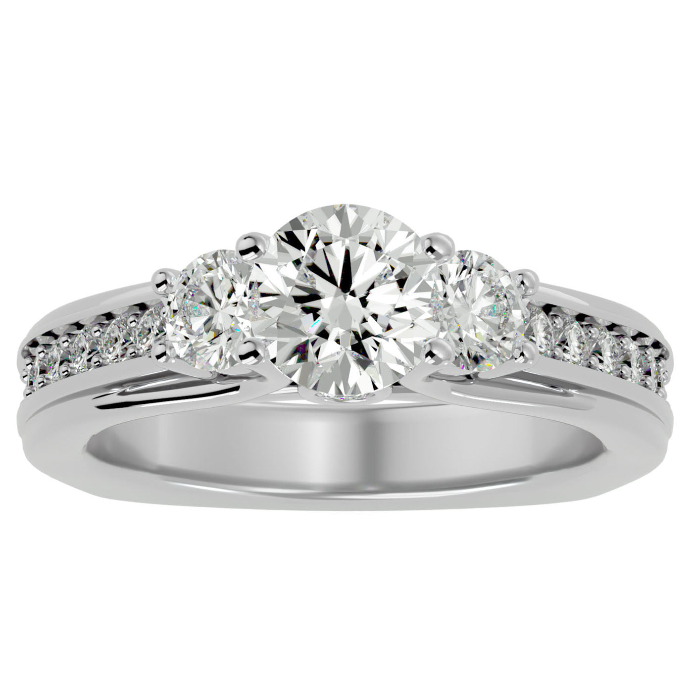 Inel de Logodnă cu Trei Moissanite Pavè de 1.70 ct din Platina - Castelo.ro