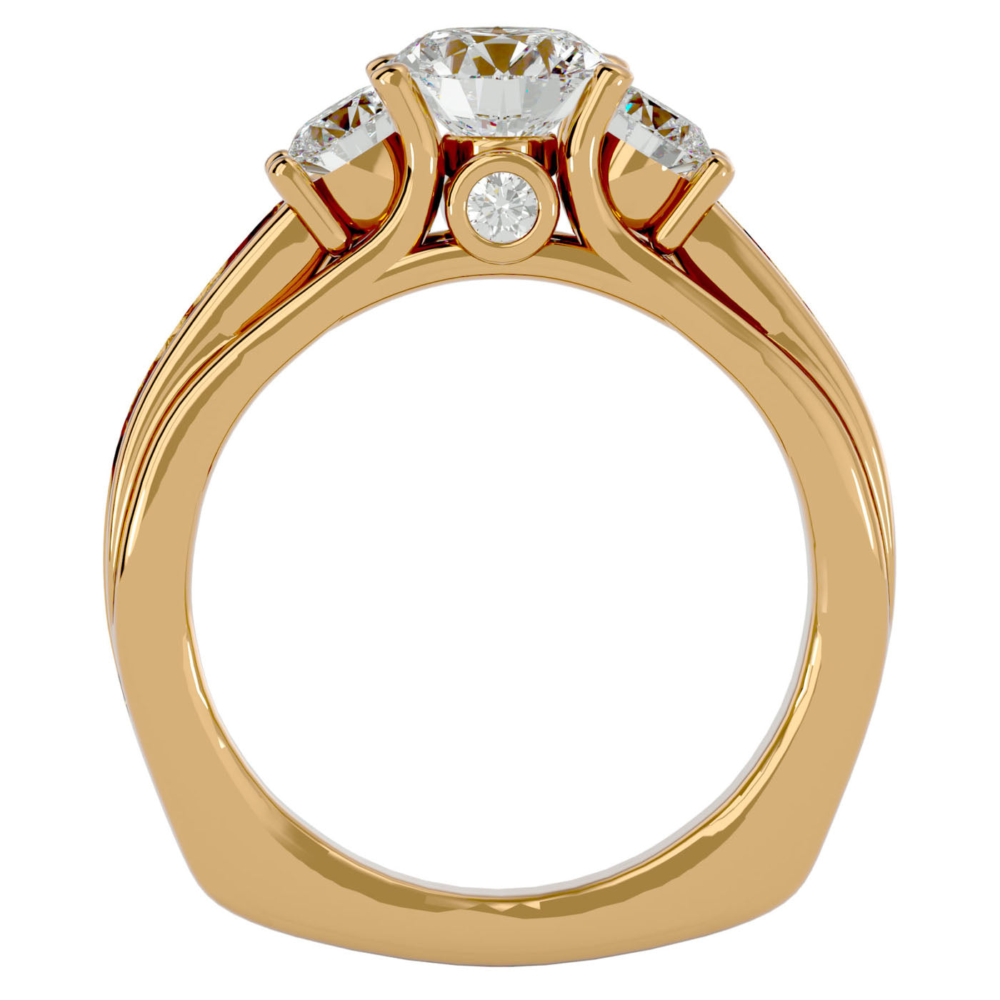 Inel de Logodnă cu Trei Moissanite Pavè de 1.70 ct din 18k Aur Galben - Castelo.ro