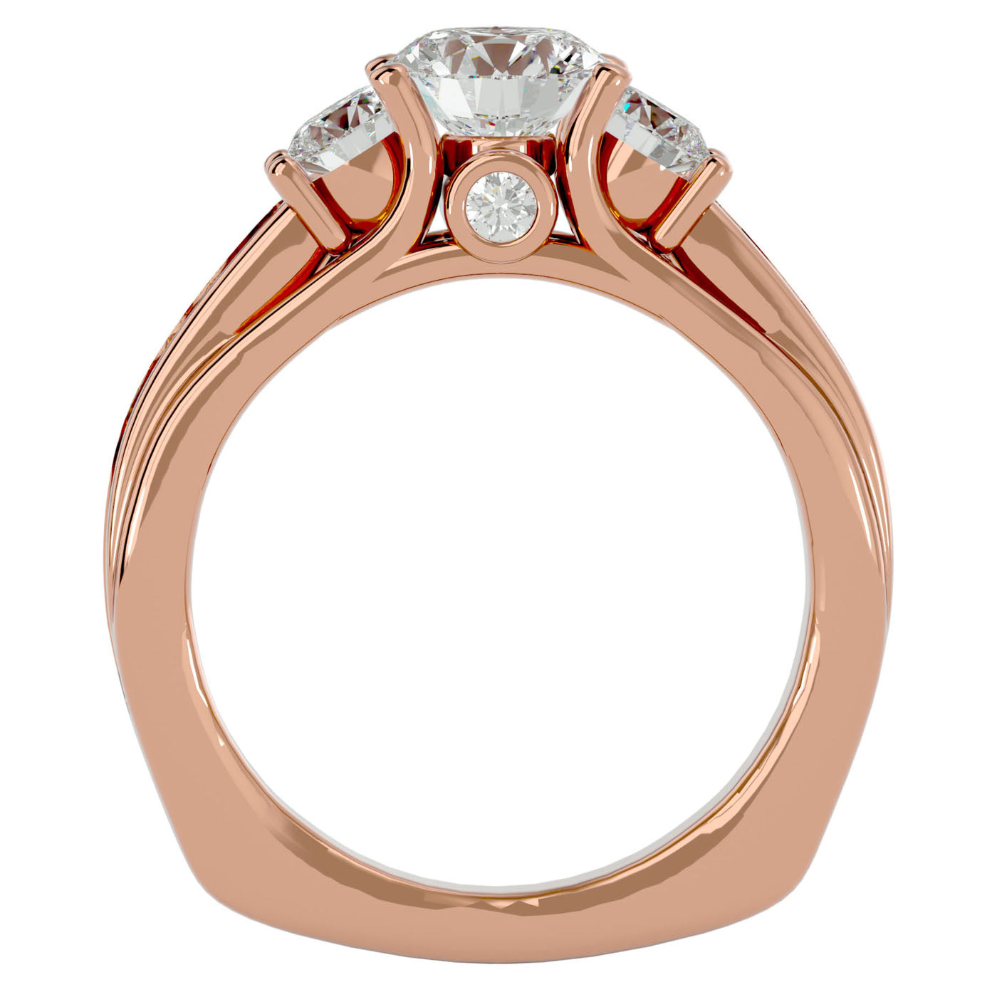 Inel de Logodnă cu Trei Moissanite Pavè de 1.70 ct din 18k Aur Roz - Castelo.ro