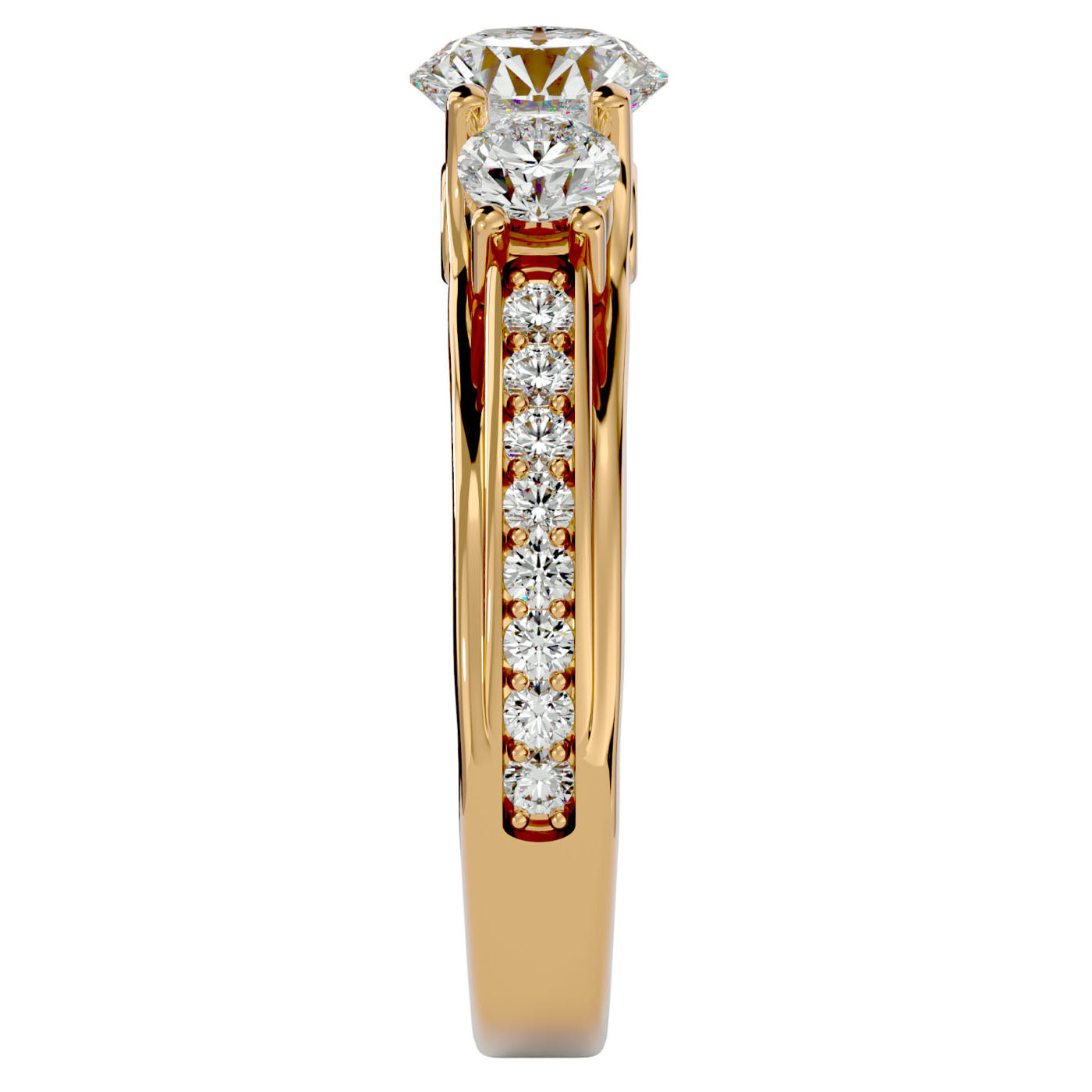 Inel de Logodnă cu Trei Diamante Naturale Pavè de 1.70 ct din 18k Aur Galben - Castelo.ro