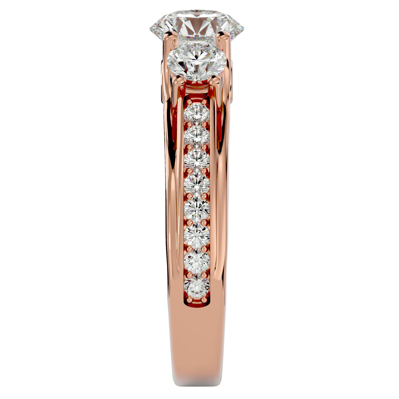 Inel de Logodnă cu Trei Moissanite Pavè de 1.70 ct din 18k Aur Roz - Castelo.ro