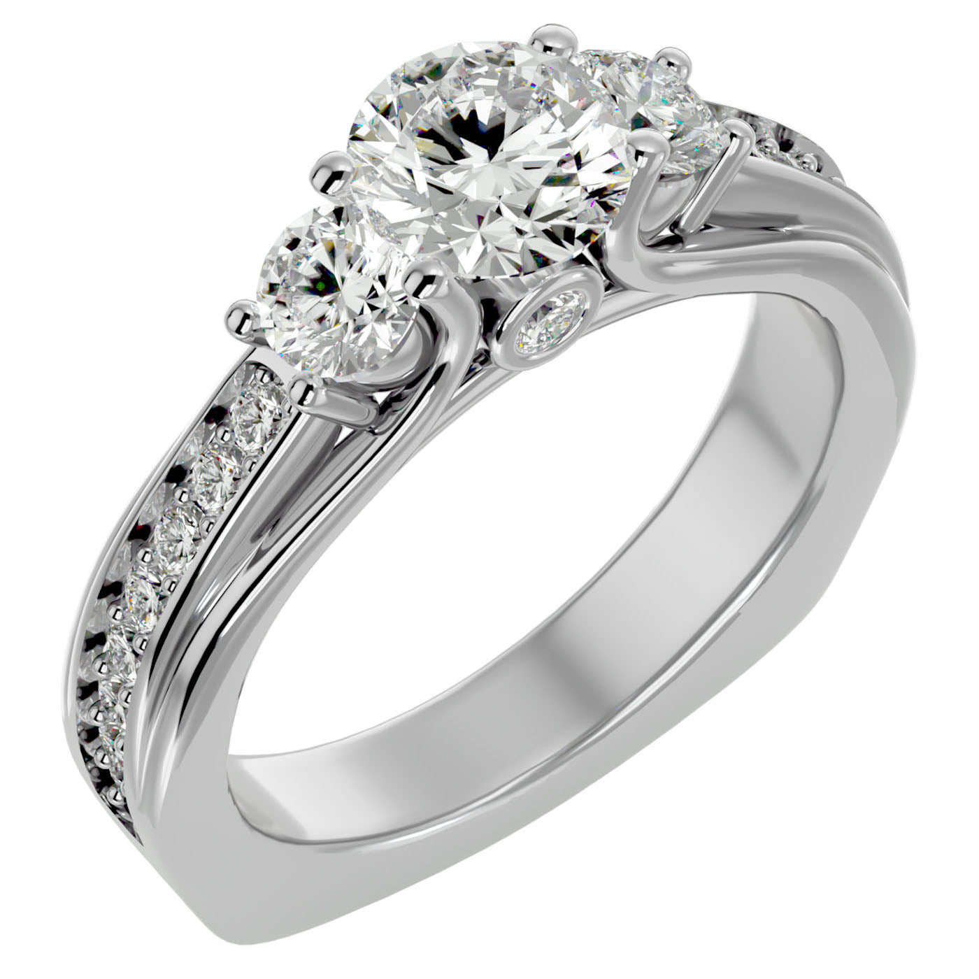 Inel de Logodnă cu Trei Moissanite Pavè de 1.70 ct din Platina - Castelo.ro