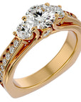 Inel de Logodnă din Aur 14k cu Trei Diamante Create în Laborator Pavè de 1.70 ct din 14k Aur Galben - Castelo.ro